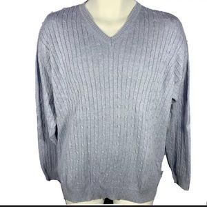 NEW Izod V Neck Sweater Cable Knit Blue Medium NWT